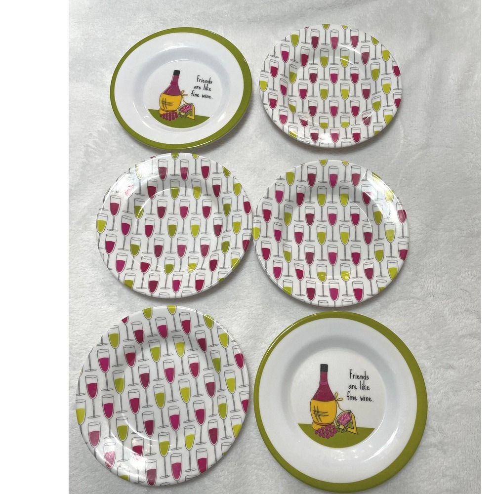 Melamine Plates Set of 6 Wine Glasses Friends Like Fine Wine Design